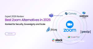 Alt Text: Best Zoom alternatives in 2026 comparison graphic for enterprise, government, and large webinars
